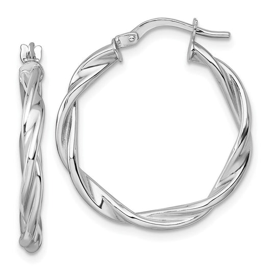 14k White Gold Polished Twist Hoop Earrings Gift for Women