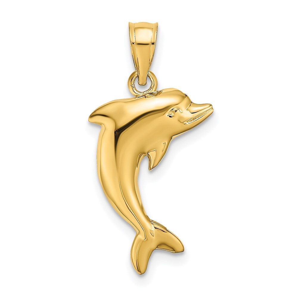 14k Yellow Gold Polished Dolphin Charm Pendant for Women