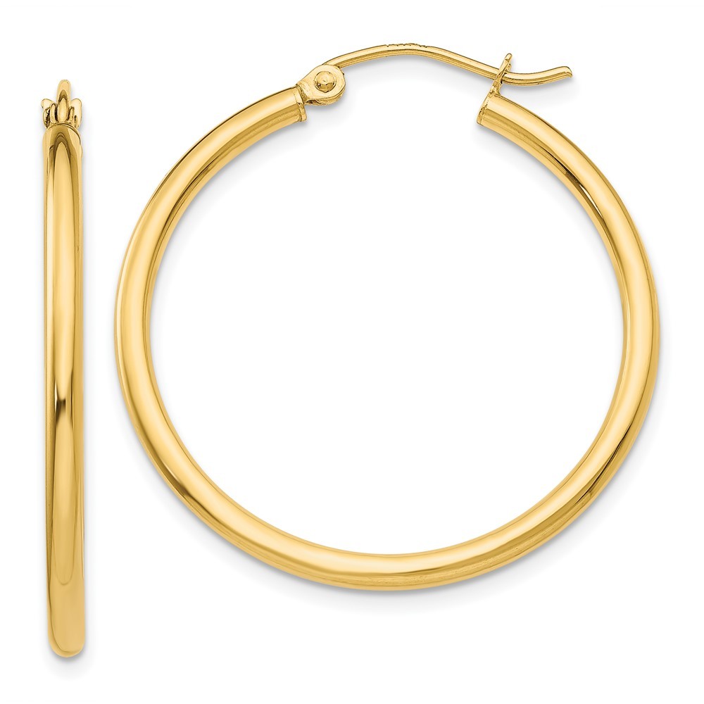 14k Yellow Gold Polished 2x30mm Tube Hoop Earrings