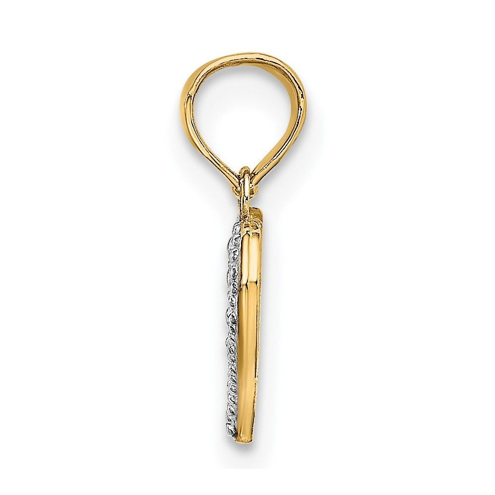 14k Yellow Gold with White Rhodium Textured Mini Heart Charm