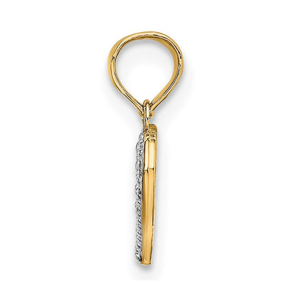 14k Yellow Gold with White Rhodium Textured Mini Heart Charm