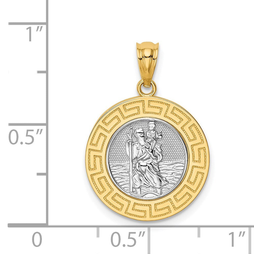 14k Yellow Gold  Rhodium St. Christopher Medal Pendant for Women