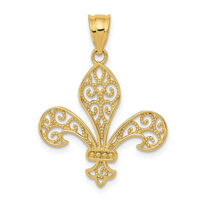 14k Yellow Gold Filigree Fleur de Lis Pendant for Women