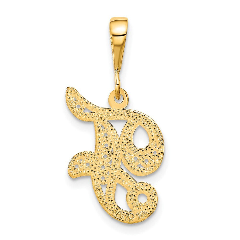 14k Yellow Gold Polished Script Filigree Letter F Initial Pendant for Women