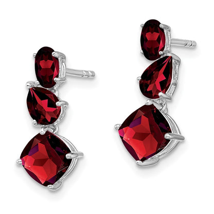 14k White Gold Garnet Dangle Earrings Gift for Women