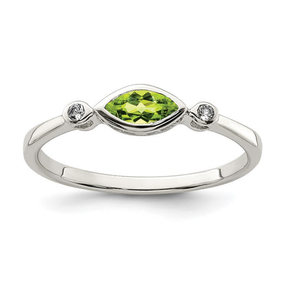 Sterling Silver Rhodium-plated Polished Peridot and White Topaz Ring Size 8