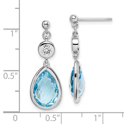 Sterling Silver Rhodium-plated White and Blue Topaz Dangle Earrings