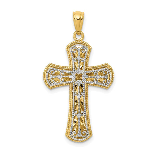 14k Two-tone Gold Polished 2 Level Cross Pendant for Women