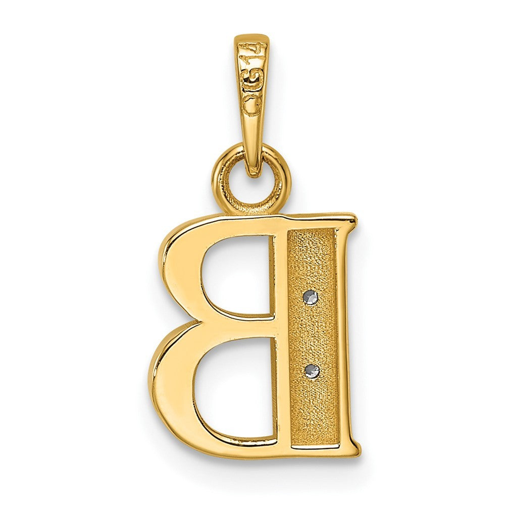 14k Yellow Gold with Rhodium Diamond Letter B Initial Pendant