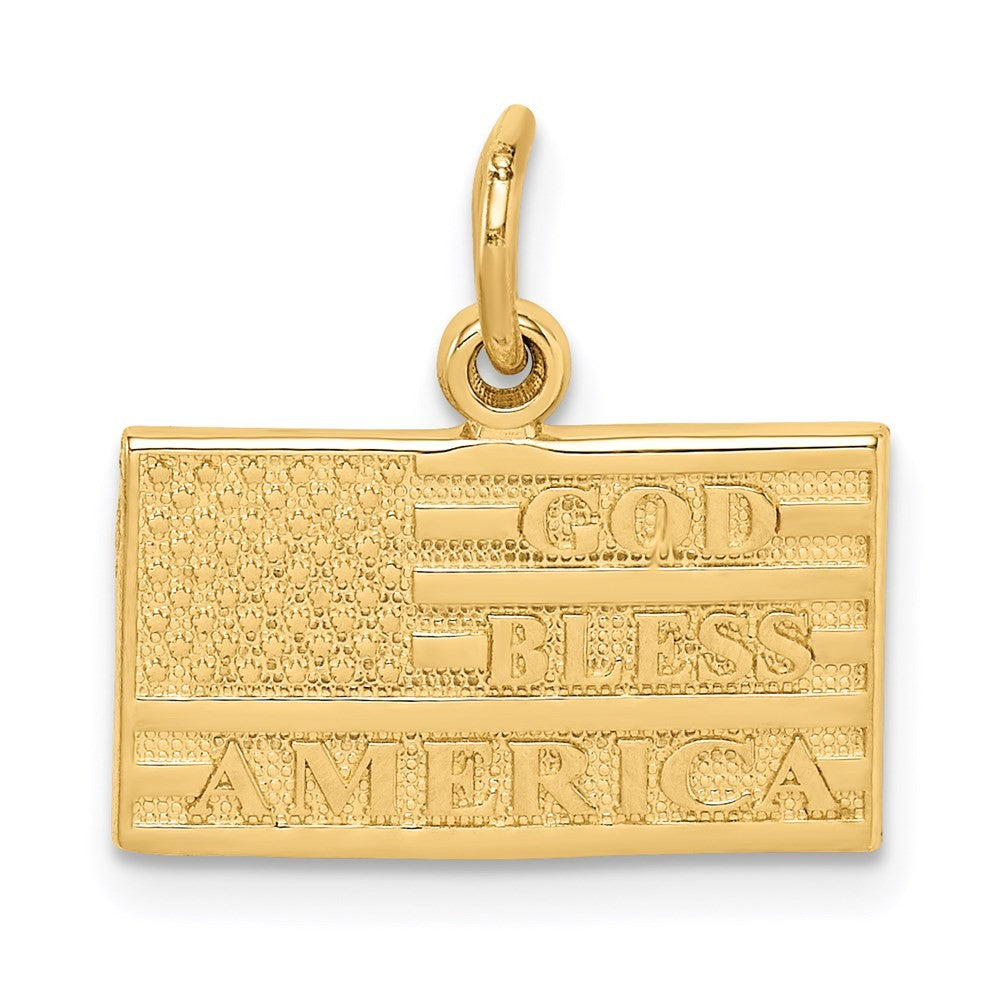 14k Yellow Gold God Bless America Flag Charm Pendant