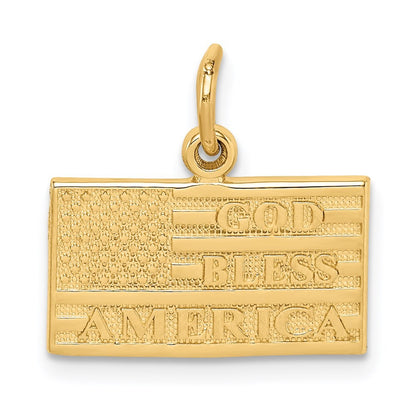 14k Yellow Gold God Bless America Flag Charm Pendant