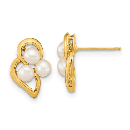 14k Yellow Gold 3-4mm White Button Freshwater Cultured Pearl Earrings