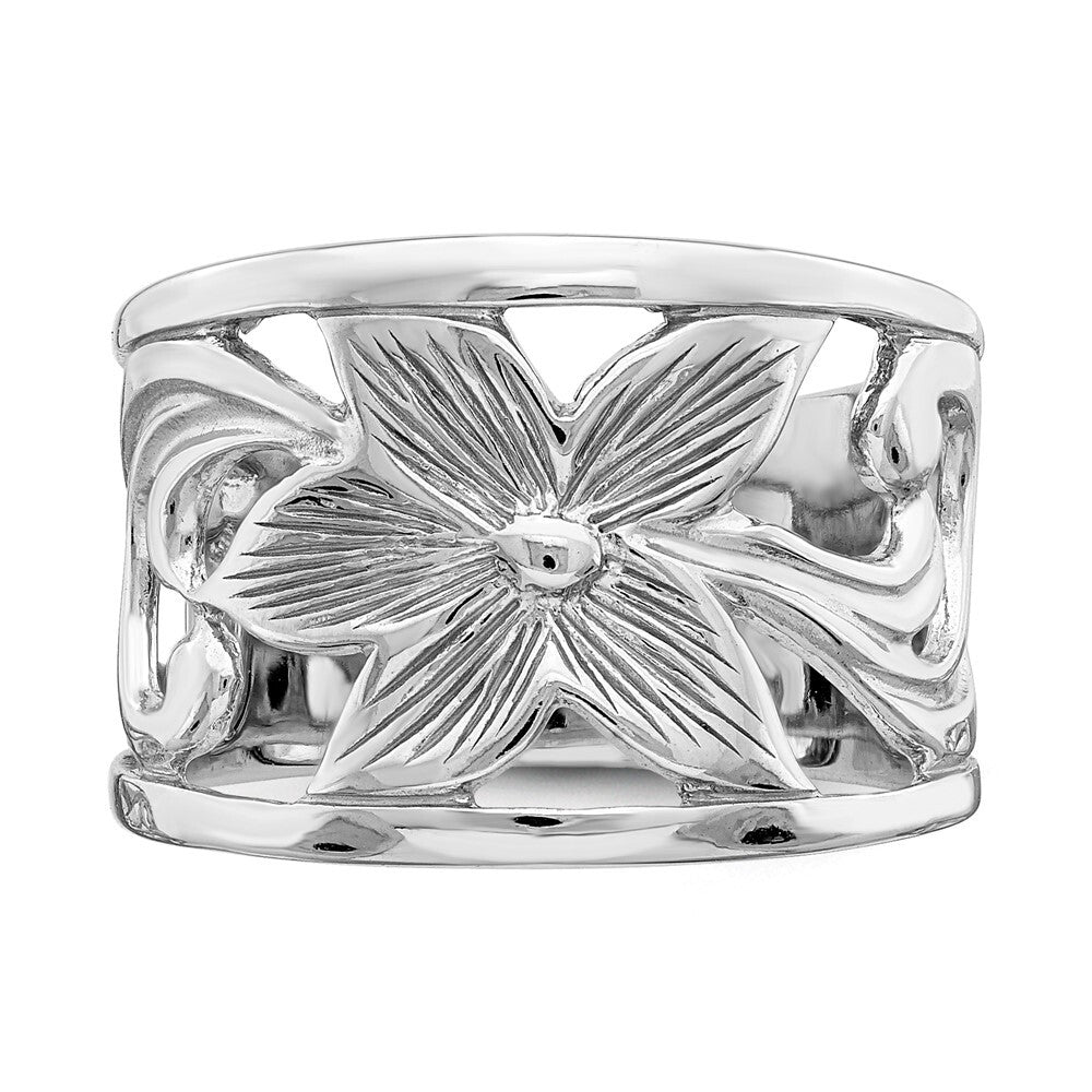 Sterling Silver Rhodium-plated Flower Ring Size 6