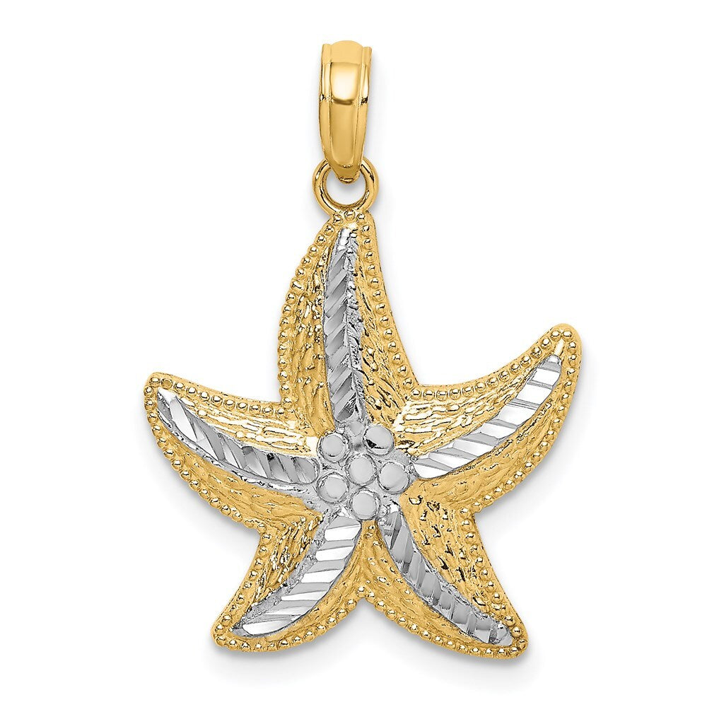14k Yellow Gold Rhodium Diamond-cut Small Starfish Charm Pendant for Women
