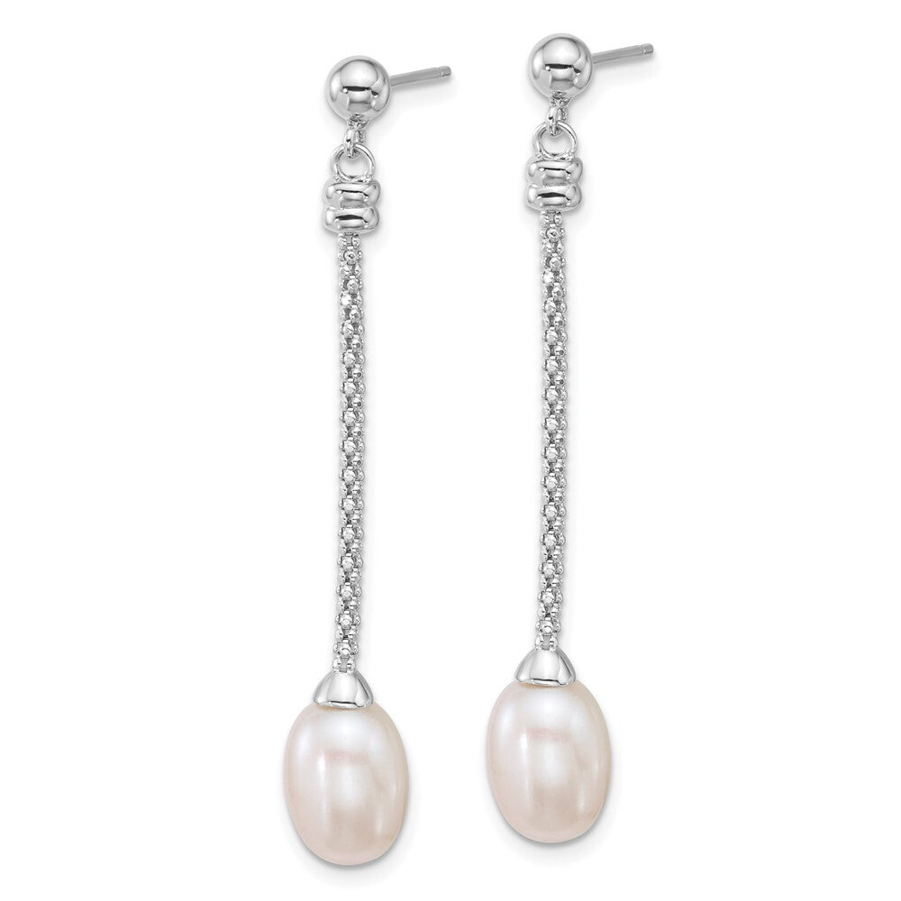 Sterling Silver 7-8mm White Rice Freshwater Cultured Pearl Post Dangle Earrings