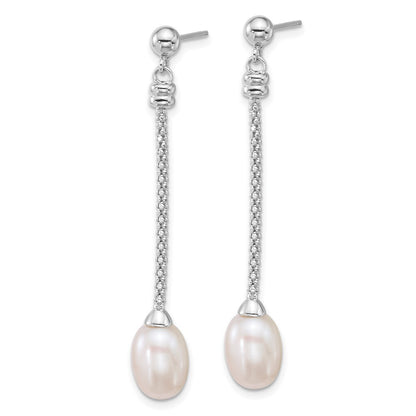 Sterling Silver 7-8mm White Rice Freshwater Cultured Pearl Post Dangle Earrings