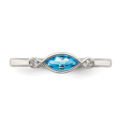 Sterling Silver Rhodium-plated Polished Blue Topaz/White Topaz Ring Size 8