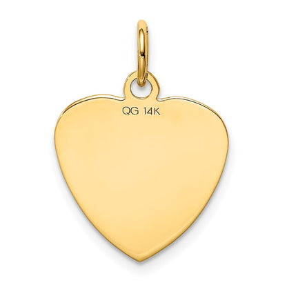 14k Yellow Gold Etched .027 Gauge Engravable Heart Disc Charm Pendant for Women