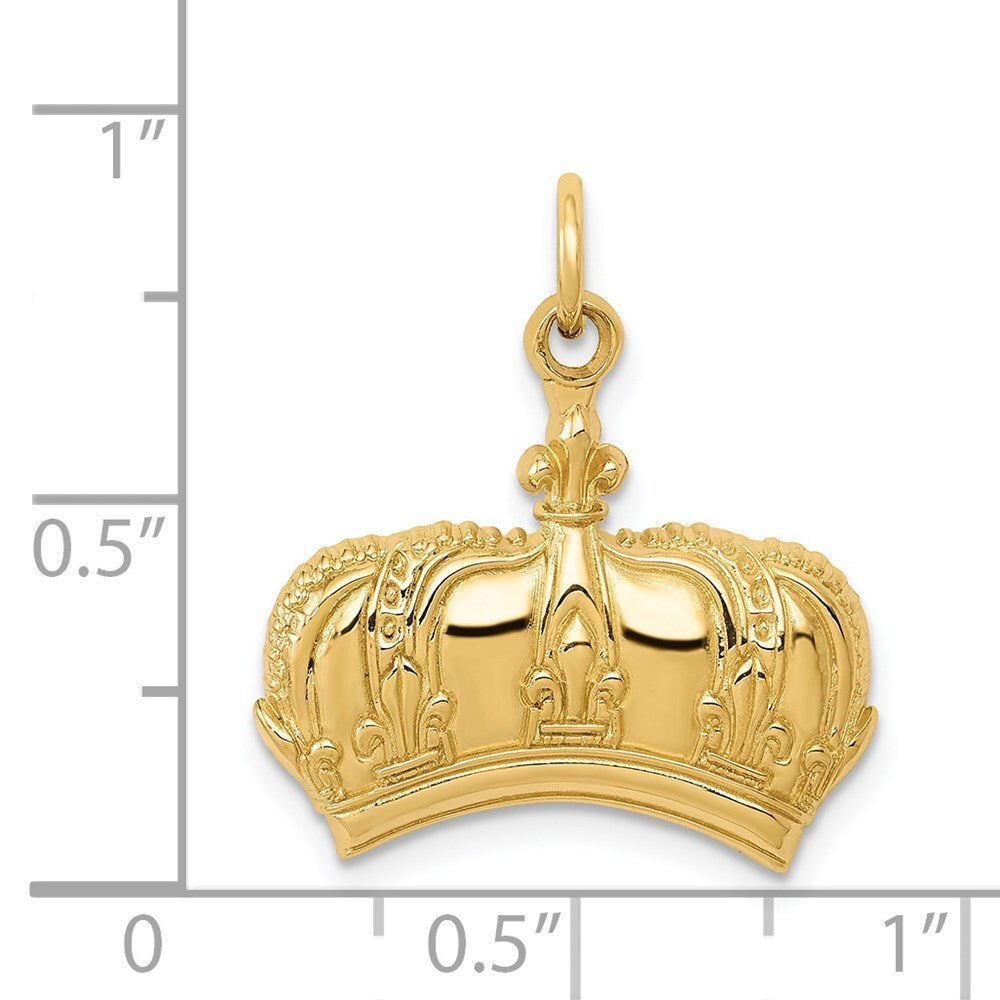 14k Yellow Gold Fleur De Lis Crown Charm Pendant for Women