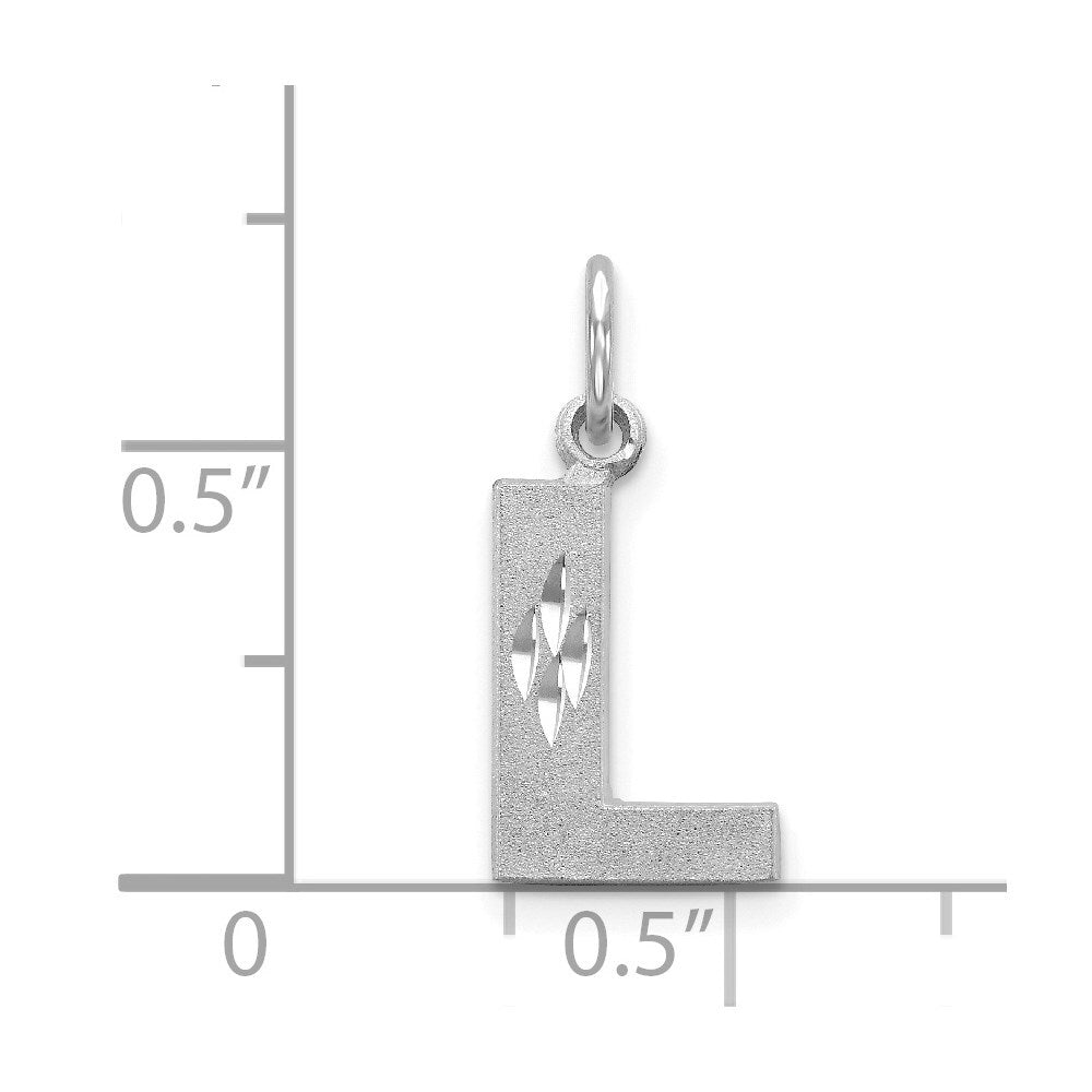 14k White Gold Satin Diamond-cut Letter L Initial Charm Pendant for Women