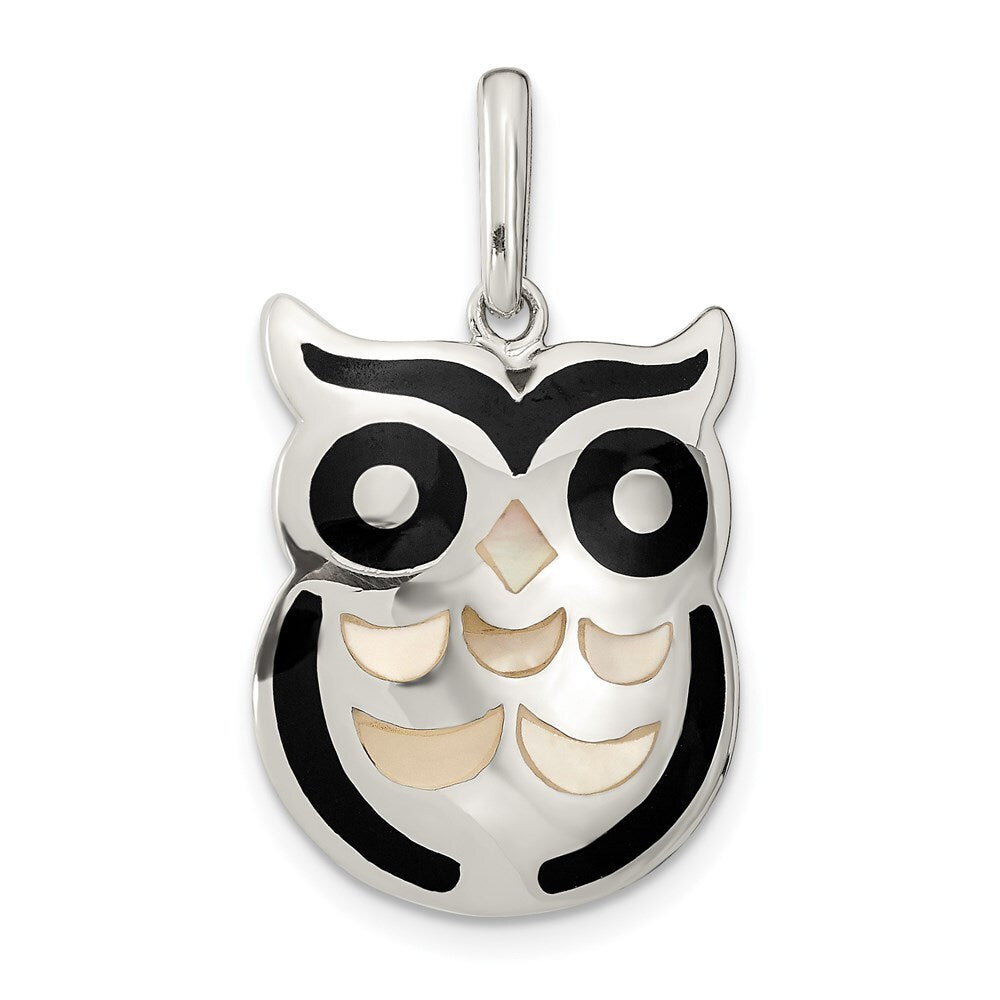 Sterling Silver MOP and Onyx Owl Pendant Holiday Gift for Women