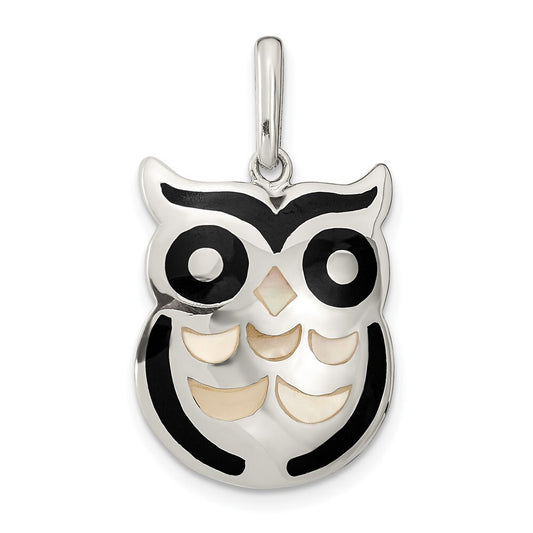 Sterling Silver MOP and Onyx Owl Pendant Holiday Gift for Women