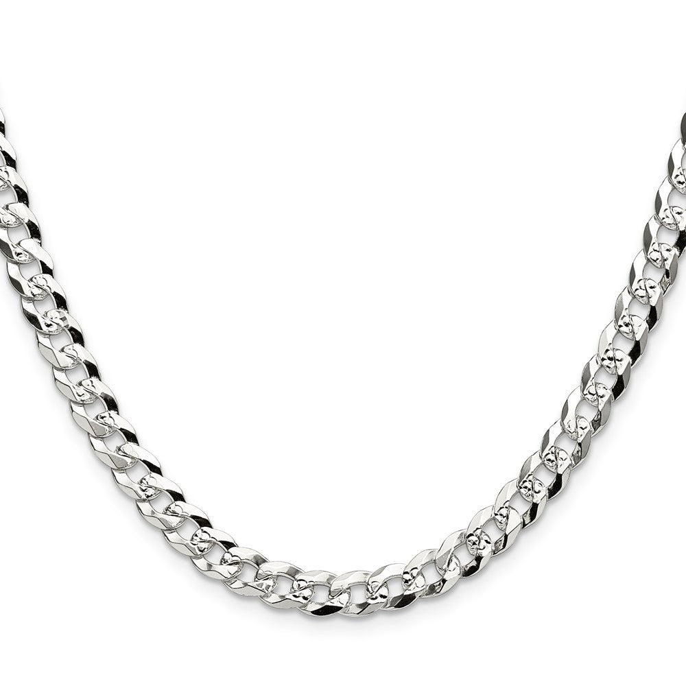 Sterling Silver 5.9mm Flat Diamond-Cut Pave Curb Chain Necklace