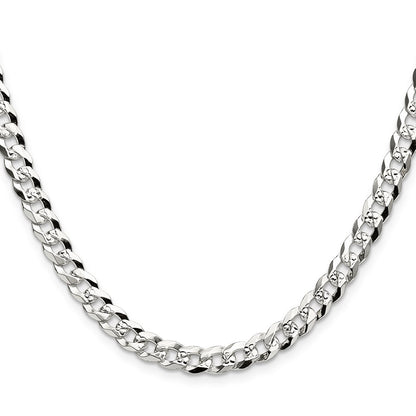 Sterling Silver 5.9mm Flat Diamond-Cut Pave Curb Chain Necklace