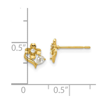 14k Yellow Gold Polished Cubic Zirconia Flower Stud Earrings Gift for Women