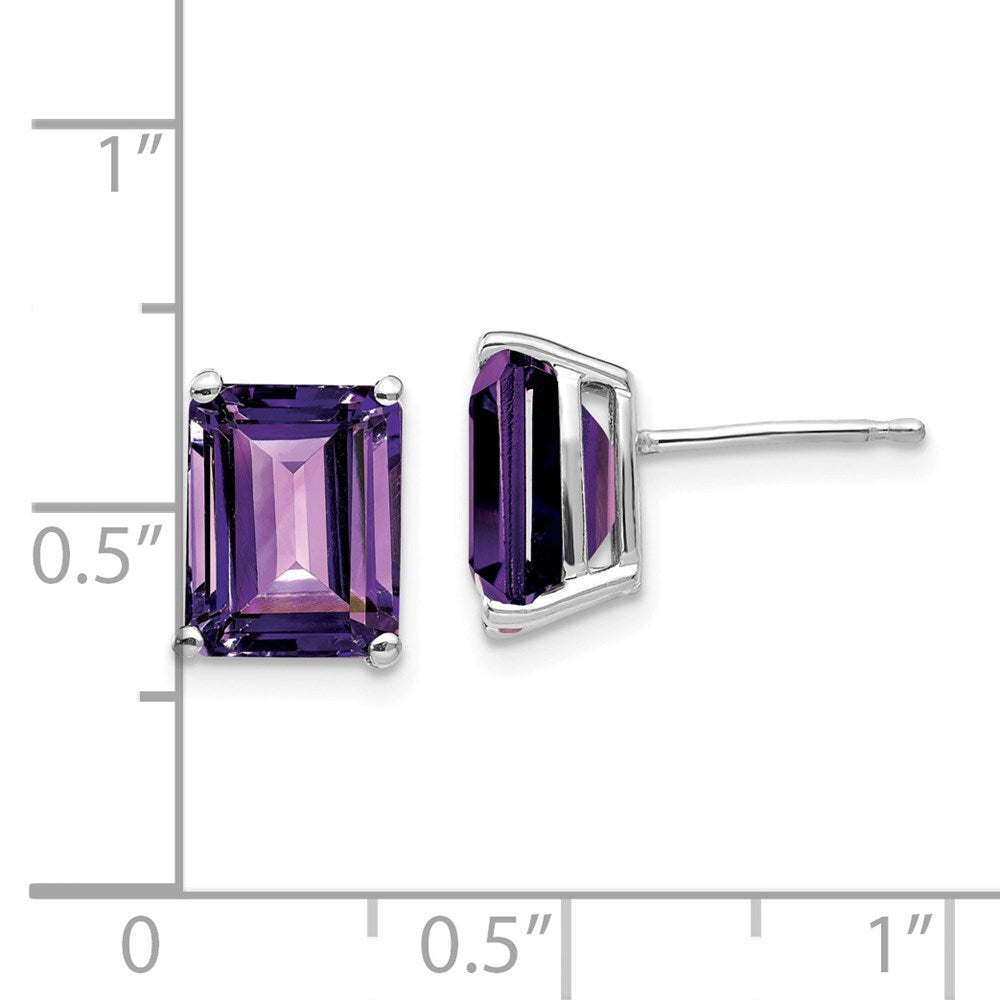 14k White Gold 9x7mm Emerald Cut Amethyst Stud Earrings Gift for Women