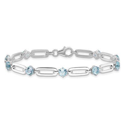 Sterling Silver Rhodiumod-plated 5mm 3.78BT Blue Topaz Paperclip Chain Bracelet