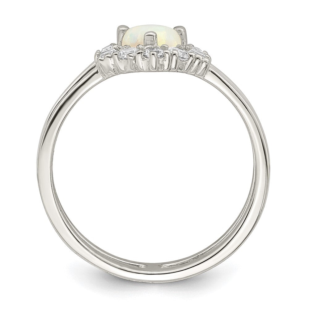 Sterling Silver CZ & Heart Created White Opal Double Band Ring Size 8