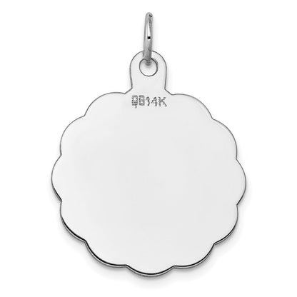 14k White Gold .018 Gauge Engraveable Scalloped Disc Charm Pendant for Women