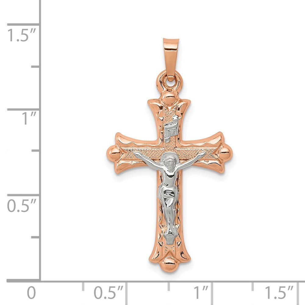 14k Two-tone Gold Hollow Crucifix Pendant for Women