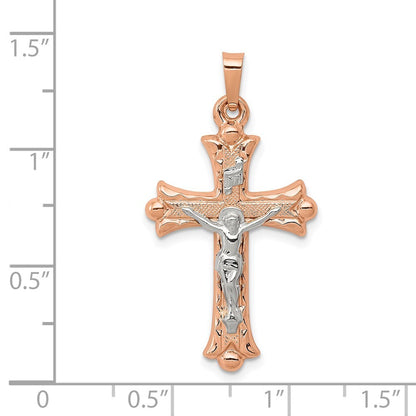 14k Two-tone Gold Hollow Crucifix Pendant for Women