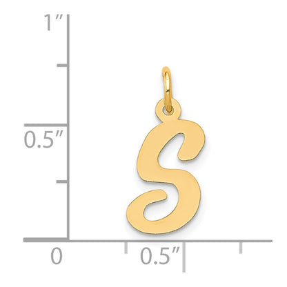 14k Yellow Gold Medium Script Letter S Initial Charm Pendant for Women