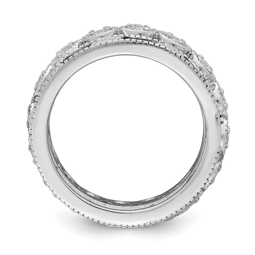 Sterling Silver Rhodium plated Blue & White Cubic Zirconia 3 Band Set Size 7