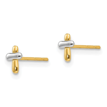 14K Two-tone Gold Polished Cross Earrings