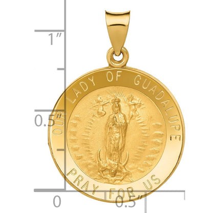 14k Yellow Gold Polished Satin Our Lady of Guadalupe Medal Hollow Pendant