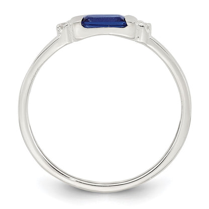 Sterling Silver Polished Blue and White Rectangular CZ Ring Size 8