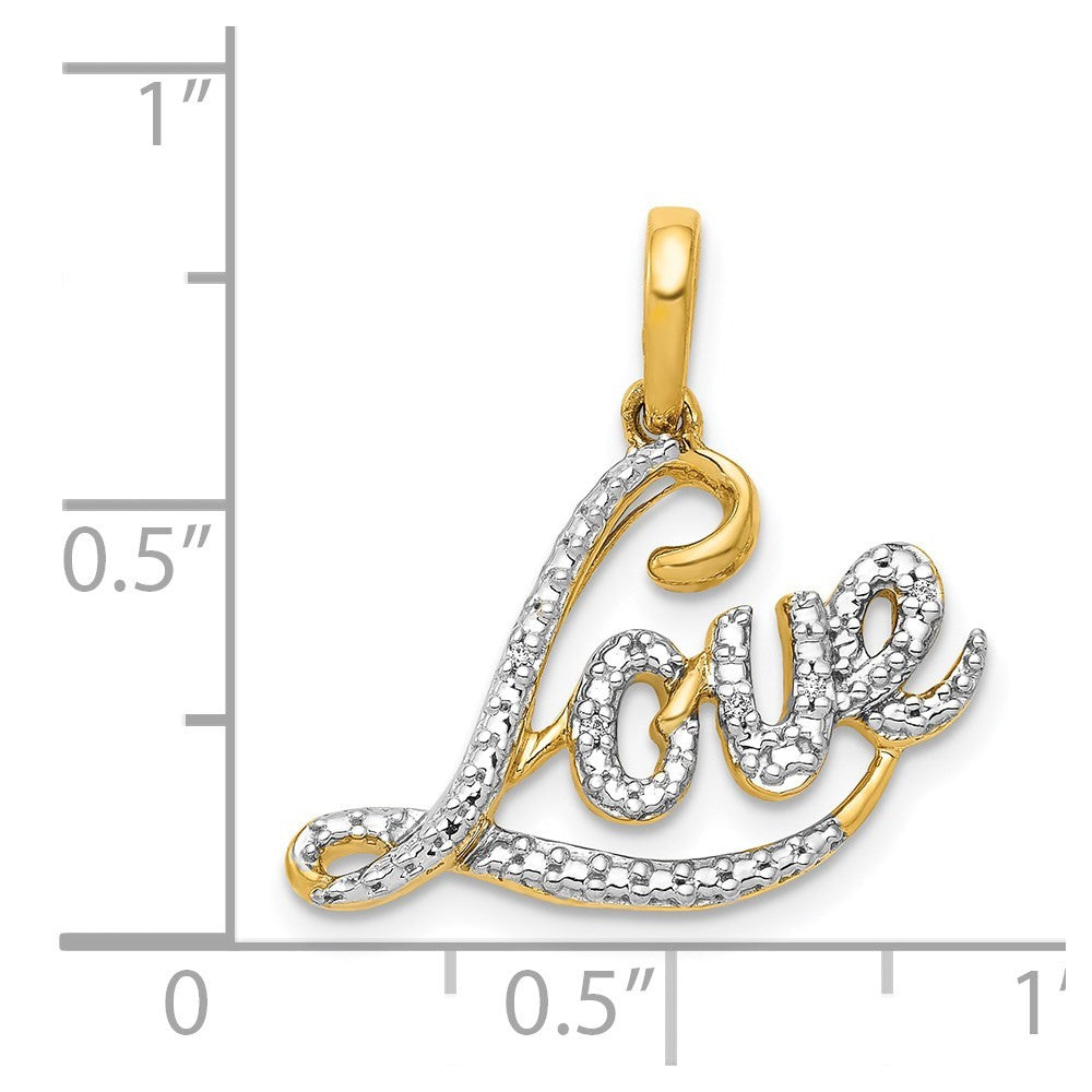 14k Yellow Gold Rhodium .02ct. Diamond LOVE Pendant