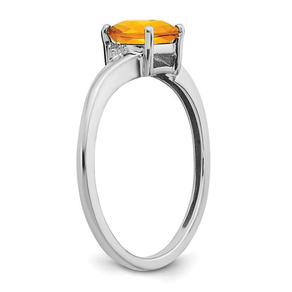 Sterling Silver Rhodium-plated Citrine and Diamond Ring Size 7