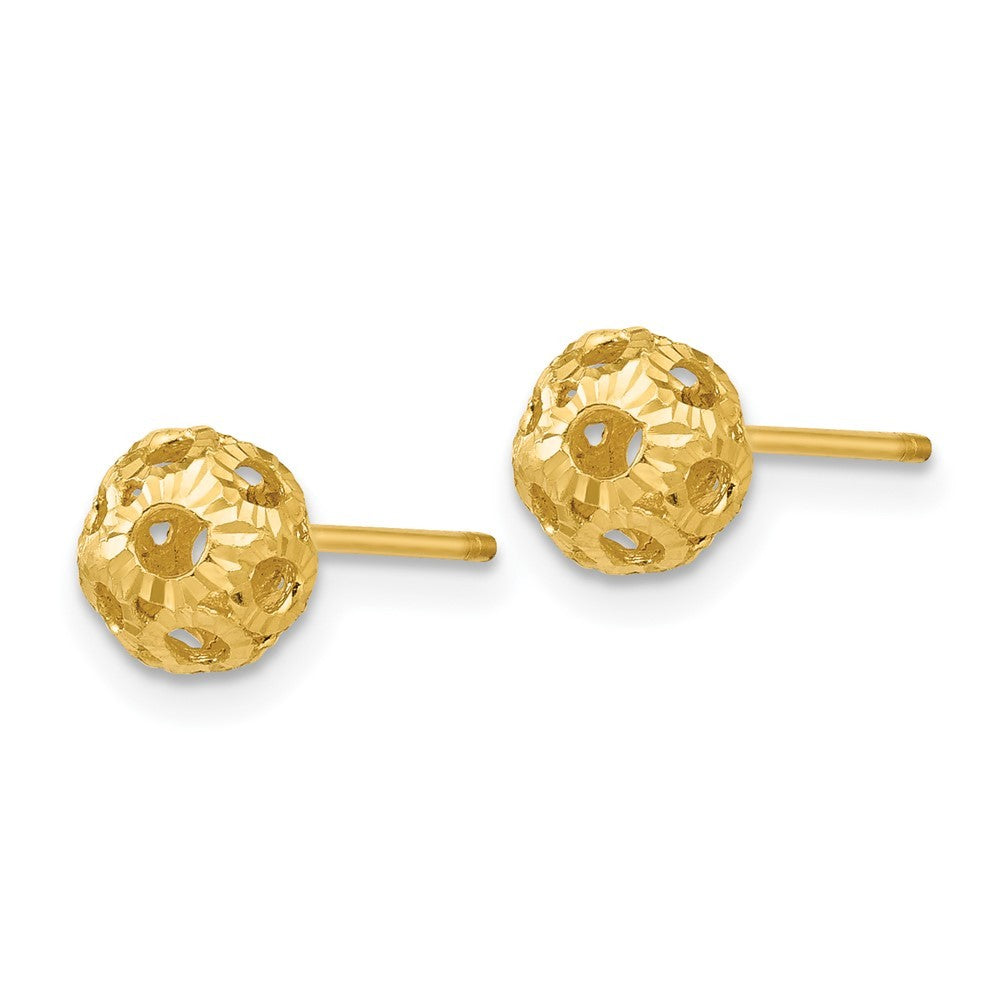 14k Yellow Gold Open Diamond Cut Ball Post Earrings
