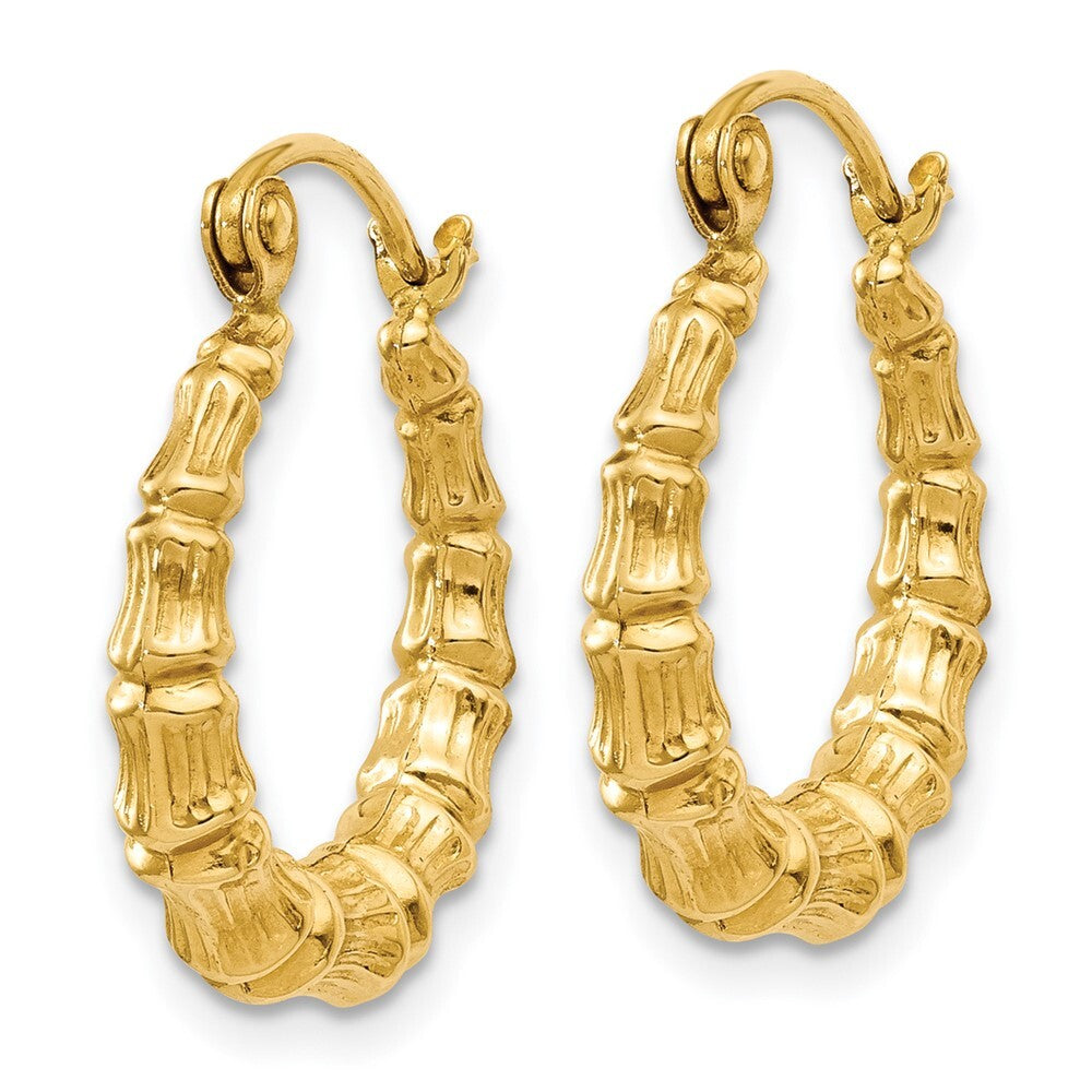 14k Yellow Gold Polished Bamboo Design Hollow Hoop Earrings Gift for Women