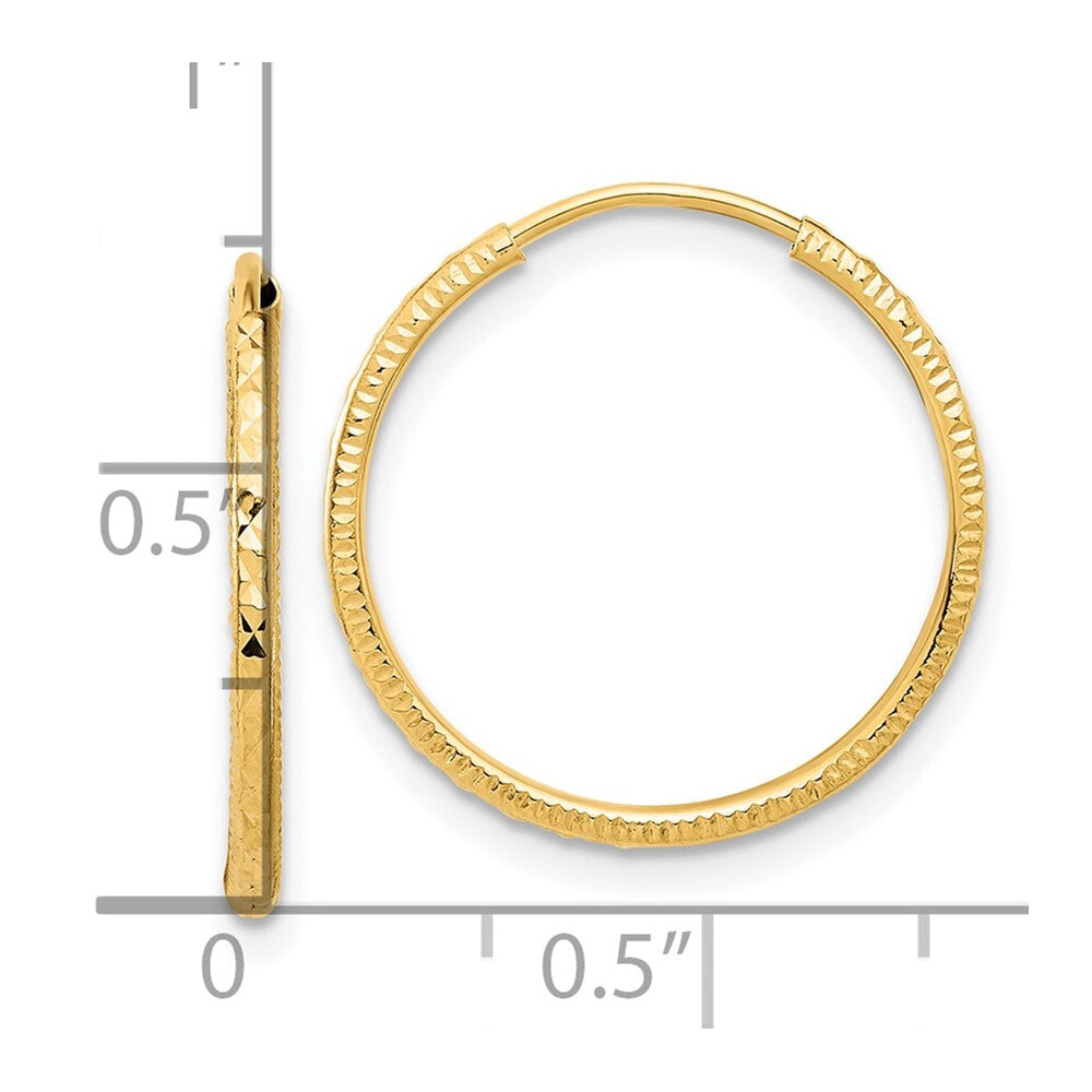 14k Yellow Gold Diamond-Cut 1.50mm Endless Hoop Earrings Gift for Women