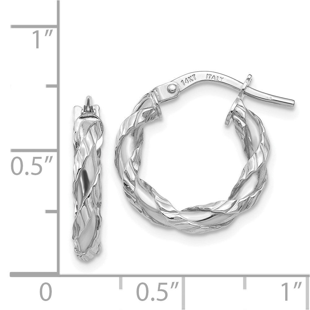 14K White Gold Twisted Rope Hoop Earrings Gift for Women
