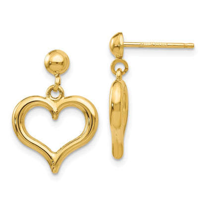 14k Yellow Gold  Polished Heart Post Dangle Earrings