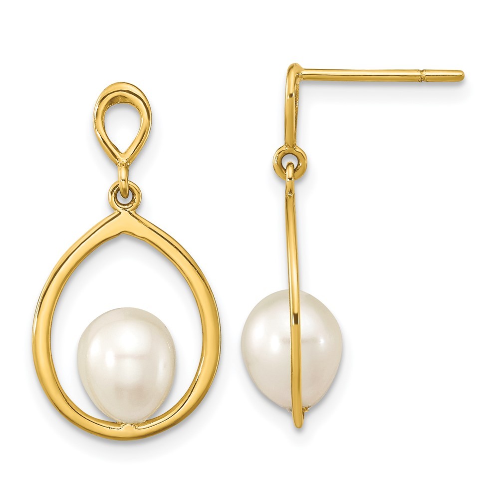 14k Yellow Gold 6-7mm White Teardrop Freshwater Cultured Pearl Dangle Earrings
