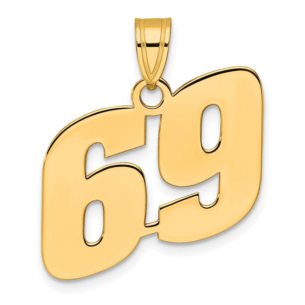 14k Yellow Gold Polished Block Number 69 Pendant for Women