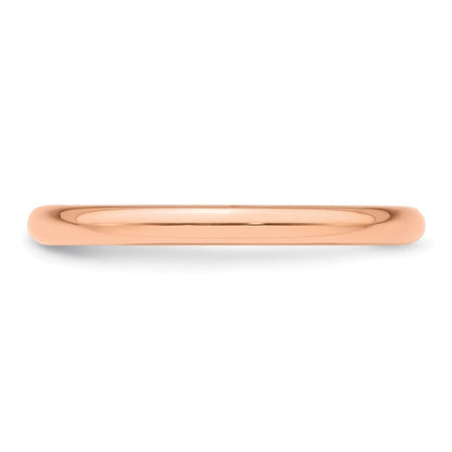 14k Rose Gold 2mm Half-Round Wedding Band Ring Size 6